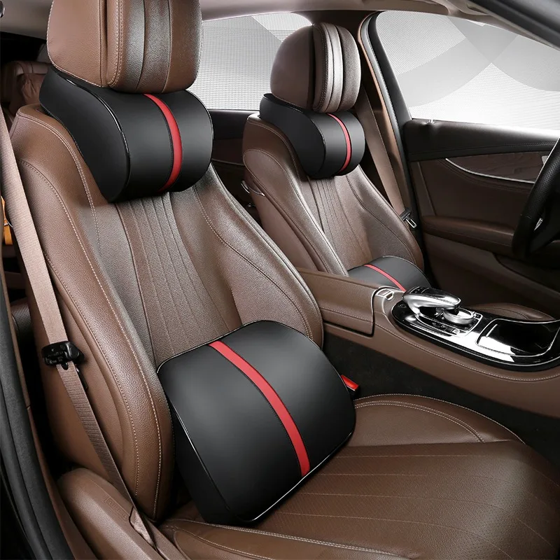

Microfiber Leather Car Neck Pillows Waist Pillows Memory Foam Car Headrest and Back Pillow Set Seat Accessories Car Seat Pillow