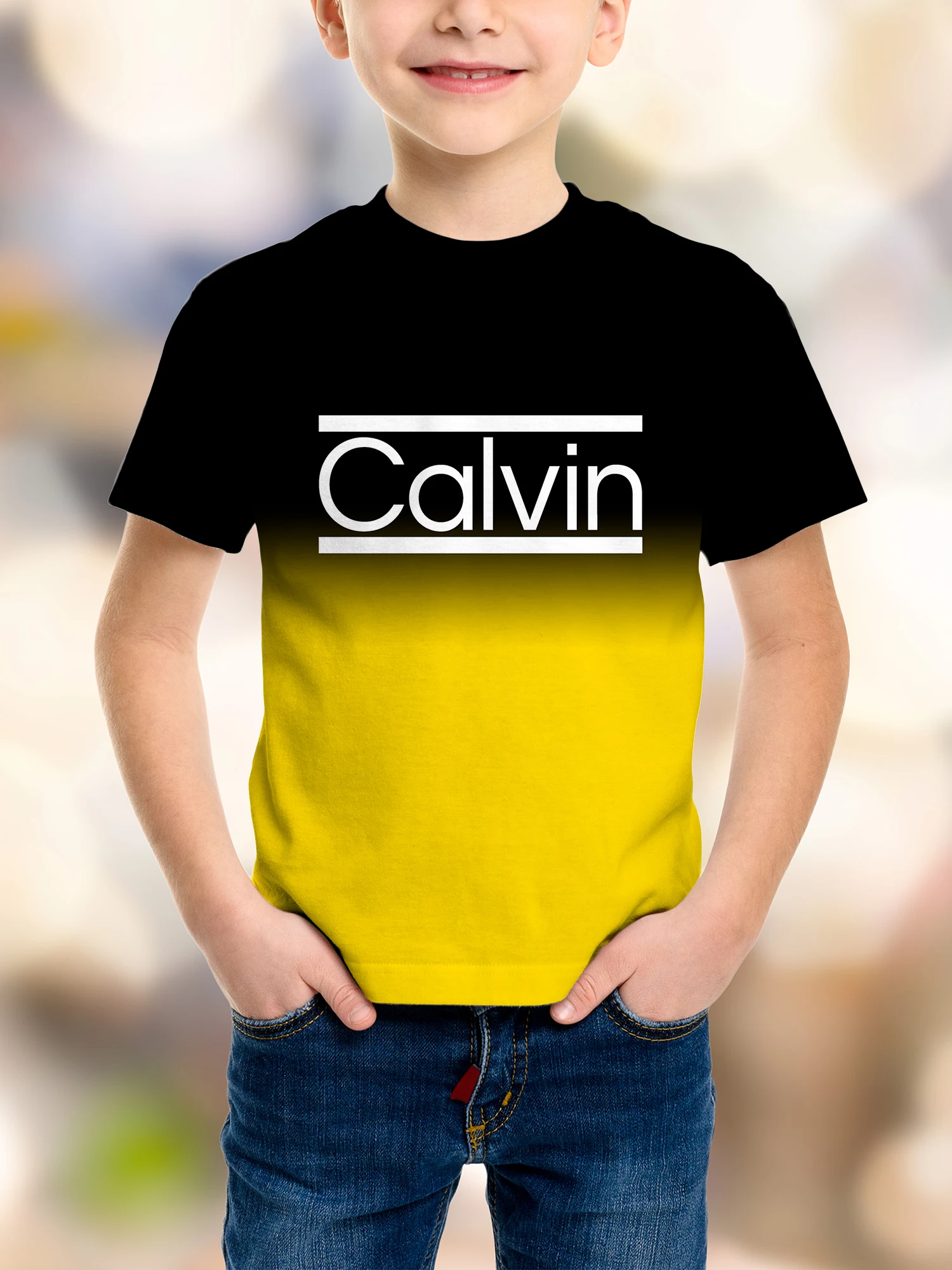 الصيف كالفين الصبي تي شيرت عارضة أزياء عارضة قصيرة الأكمام تي شيرت الصيف مريحة الأولاد تي شيرت