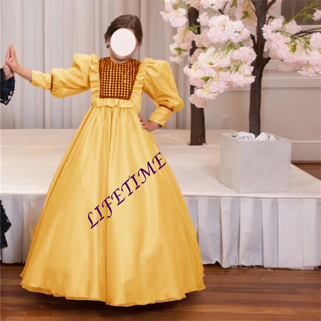 Prinzessin Elegantes langes Erstkommunionkleid mit Puffärmeln in A-Linie, bodenlang, klassisches Blumenmädchenkleid, individuell gestaltet, neu