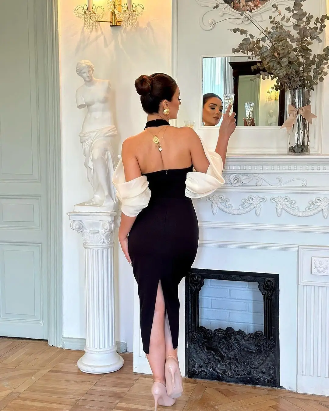 

Wedding Party Evening Dresses Black Floor-Length Off-The-Shoulder Neckline Dresses For Special Events Cocktail Dresses Flowers