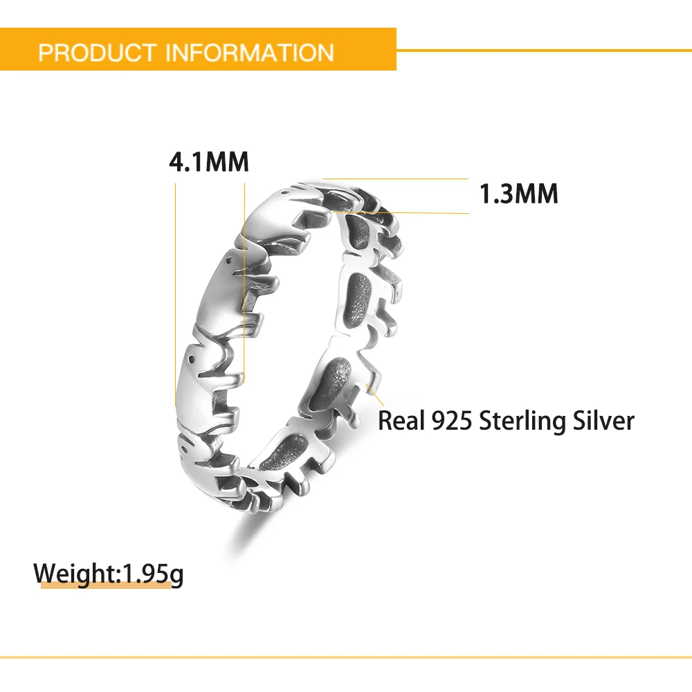 Trendy Pure 925 Sterling Silver Stack-able Animal Collection Elephant Family Finger Rings for Women Men Couple Jewelry Gift