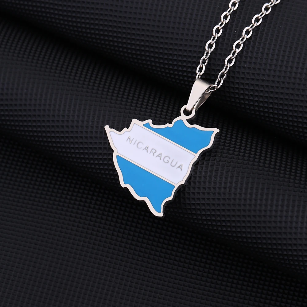 Fashion New Nicaragua Map Flag Pendant Necklace For Women Men Charm Gold Silver Color Party Stainless Steel Nicaraguense Jewelry