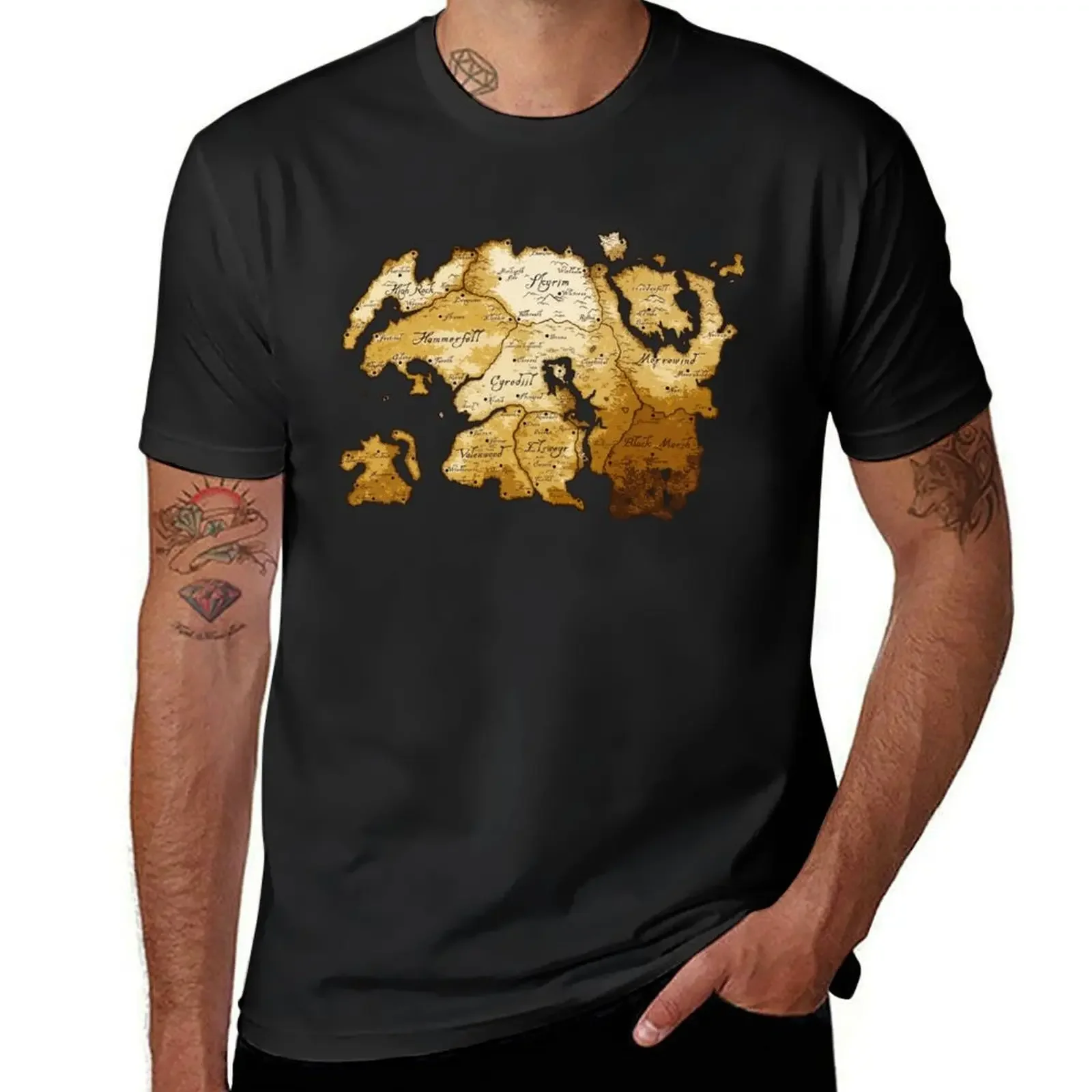 Aged Scrolls Fantasy Map vintage t shirts men Vector Minimalist Ancient RPG DnD Tamriel Elder ESO Online Summerset T-Shirt sale