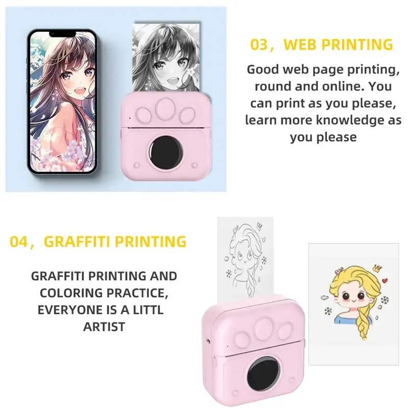 Mini thermal cat printer BT pocket HD printer with paper sticker label maker student note inkless Printis machine Wireless