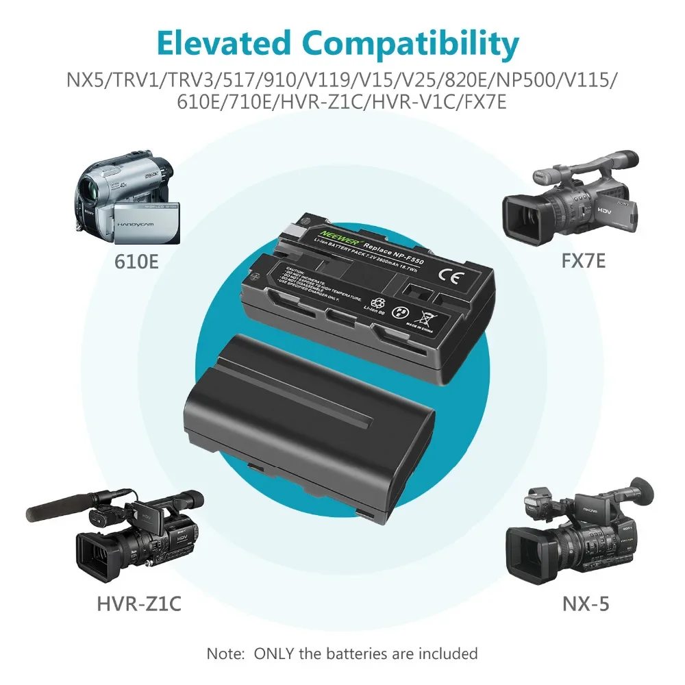 Neewer NP-F550 مجموعة شاحن البطارية ل NP-F970 F750 F960 F530 F570 CCD-SC55 TR516 TR716 والمزيد 2-Pack 2600 استبدال