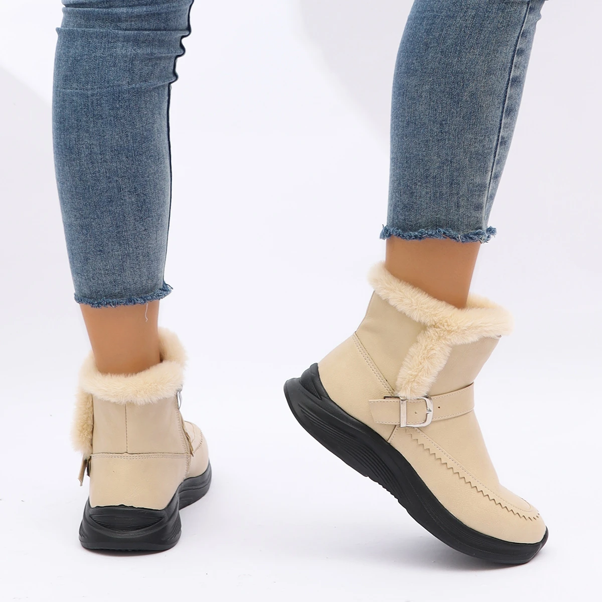 2026 Winter Neue Mode Damenstiefel Verdickte Warme Baumwollschuhe Wildleder Dickbesohlte Rutschfeste Damen-Sneaker Lässige Schneestiefel – Detail 18