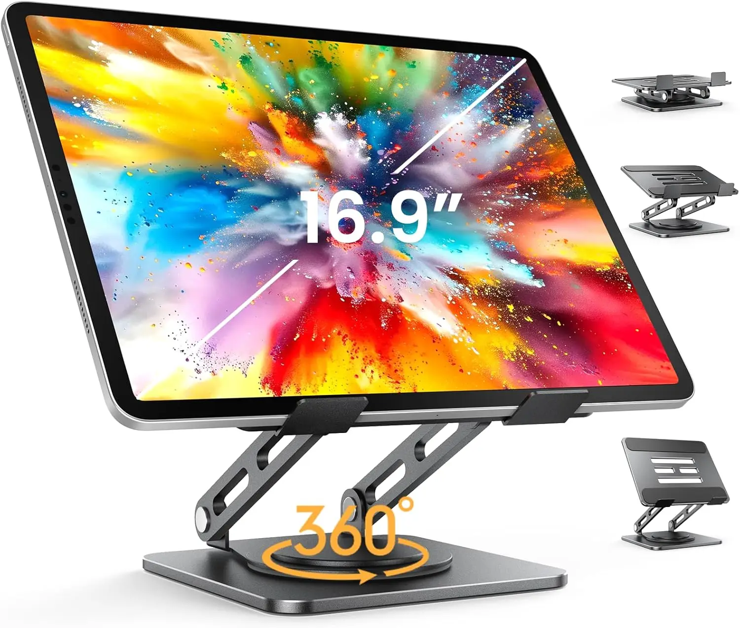 

New Adjustable 360° Rotating Tablet Stand, Heavy-Duty Base, Fits 4.0-16.9" iPad Pro/Air/Mini, Kindle, Surface, Monitors - Black