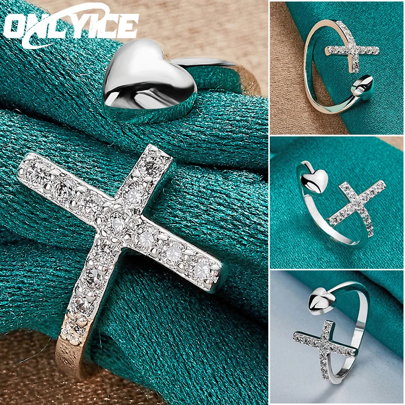 

925 Sterling Silver Cross Heart Zircon Ring For Women Engagement Band Wedding Rings Fashion Jewelry Bride Charms Accessories