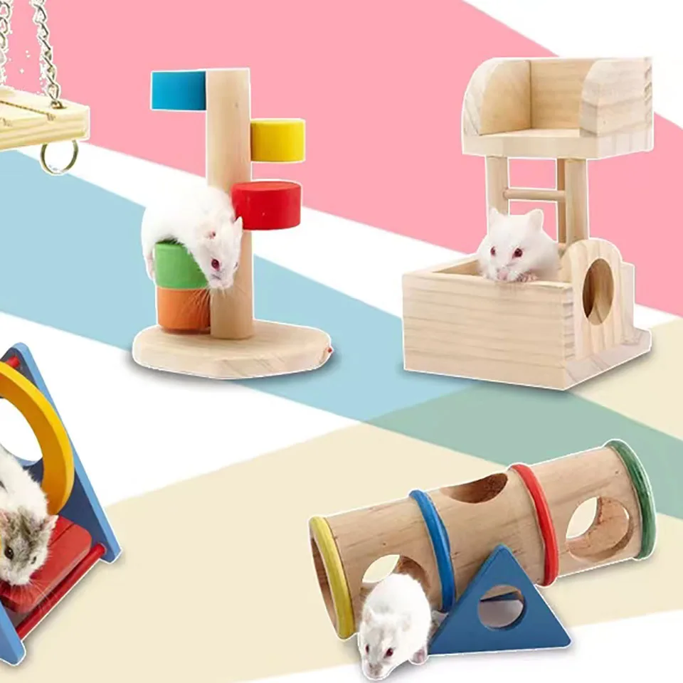 

Hamster Wooden House Dwarf Syrian Swing Toys Gerbils House Pet Mice Wooden Toys