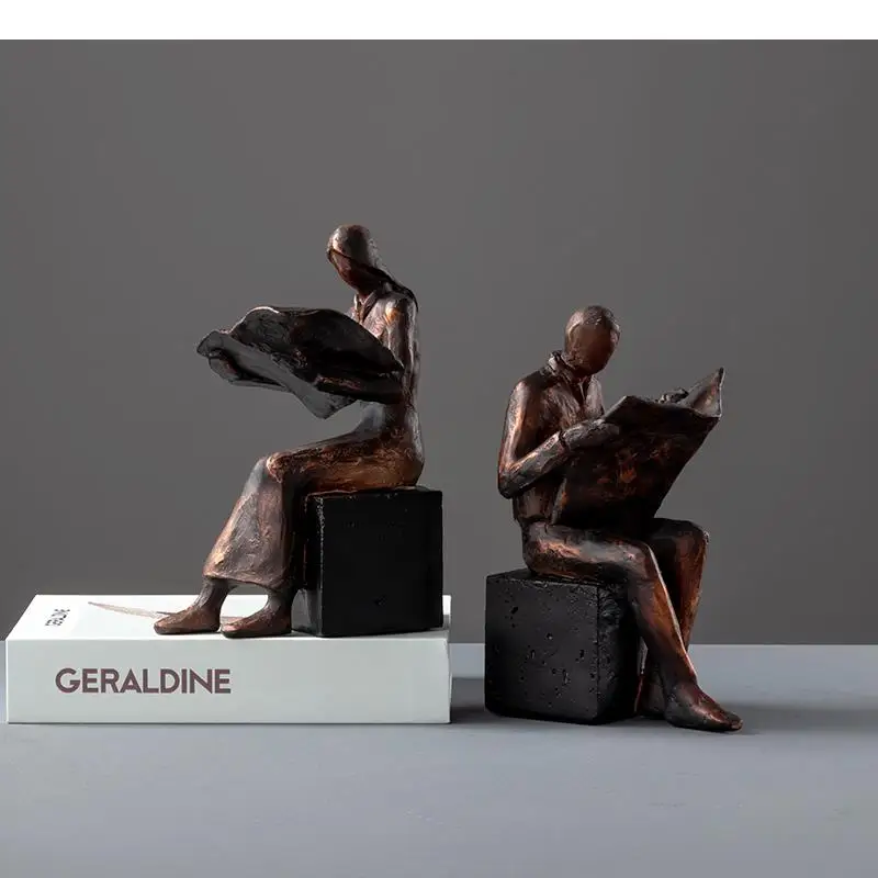 Reader Sculpture Book Stand Bookend Abstract Character Resins Statue Desk Decoration Figures Statuette Nordic Home Decor