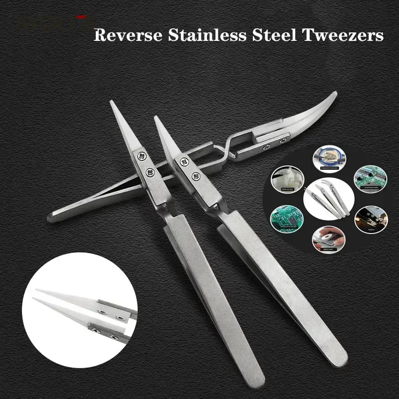 3/6PCS Ceramic Straight Tip Electronic Soldering Tweezers, Anti-Static Reverse Acid Resistant Precision Chuck Tweezers Set