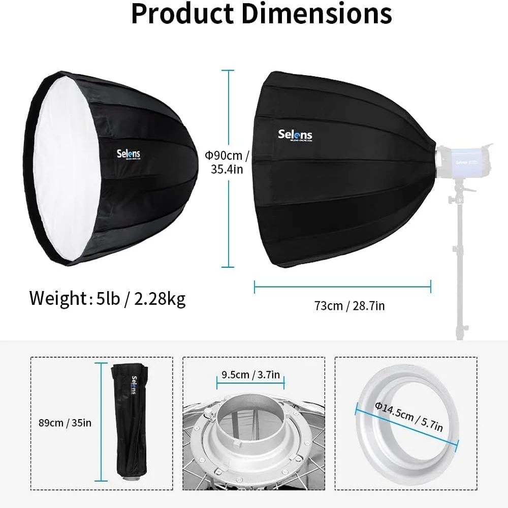 Selens 120cm Sixteen Horns Deep Parabolic Folding Umbrella Softbox Photo Studio Kits Photography Accessories Softbox Honeycomb