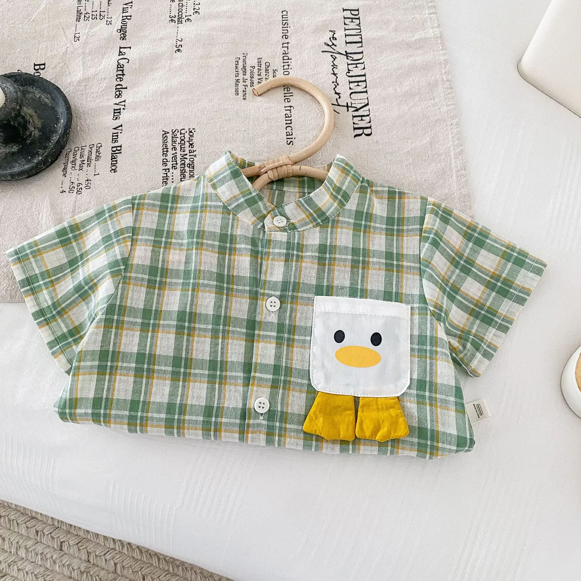 Summer Cute Green Plaid Infant Baby Bodysuits and Rompers Short Sleeve Linen Breathable Babe Boys and Girls One Piece Outfit