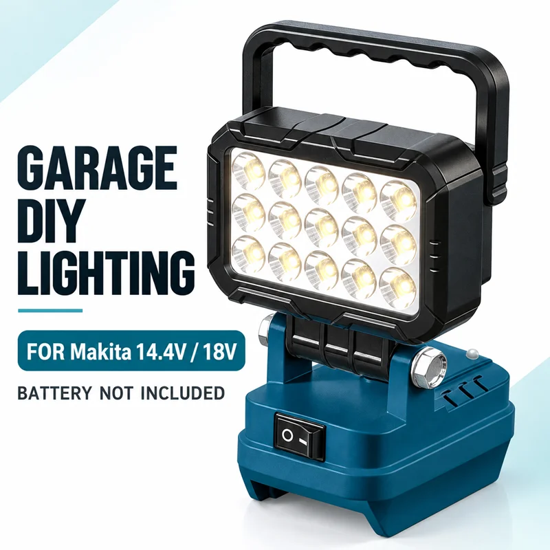 LED Work Light FOR Makita 14.4V 18V Battery 3 Inch 15 LEDs 170 Degree Adjustable Head Dual USB Ports Carry Handle for Garage DIY