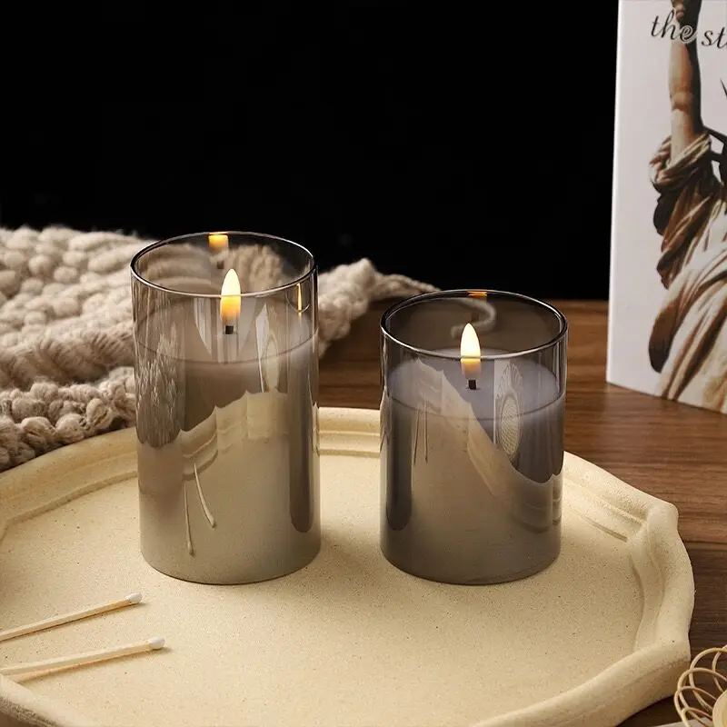 Remote controlled led Glass tube 3D Wick LED Paraffin Pillar Candles Light Home Wedding Party Table Lighting Decoration-Amber