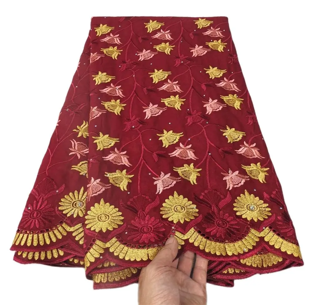 

Embroidered Swiss Voile Lace for Women, Cotton Dress, Wine Color, 5 Yards