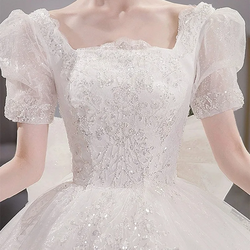 Robe de Mariée Blanche Personnalisée à Paillettes, Vêtement à Manches Courtes avec Nministériels d, pour les Patients