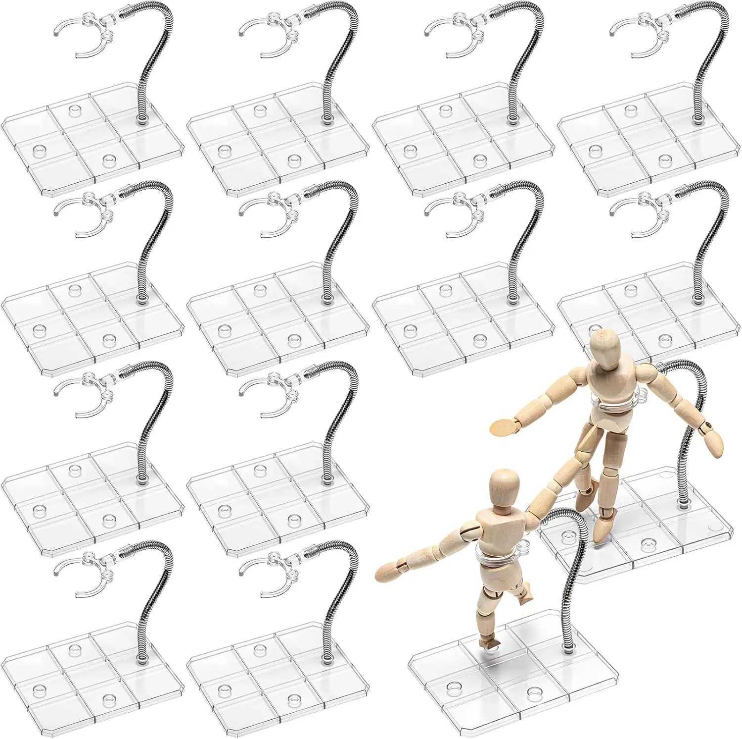 Adjustable Flexible Assembled Action Figure Display Stands with Metal Support Arm Base for Dolls Collectibles