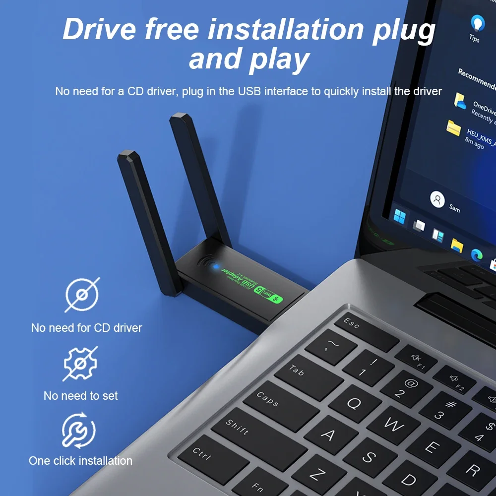 150 м USB Bluetooth-адаптер с двумя антеннами для ПК, беспроводная мышь, клавиатура, музыкальное аудио, сетевой приемник 1300 Мбит/с, передатчик
