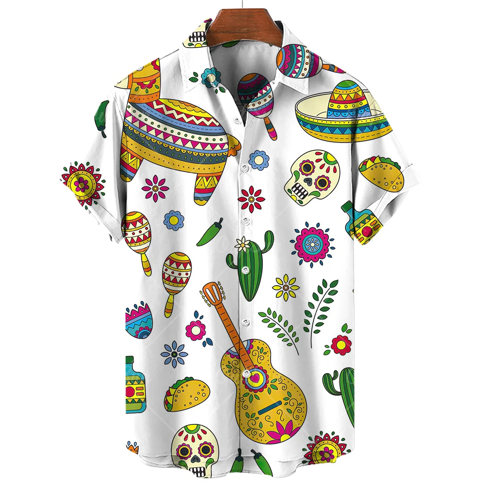 Vintage Men\'s Shirt Mexican style 3D Print Men\'s Clothing Summer Casual Hawaii Beach Hawaiian Harajuku Fashion Holiday Shirt