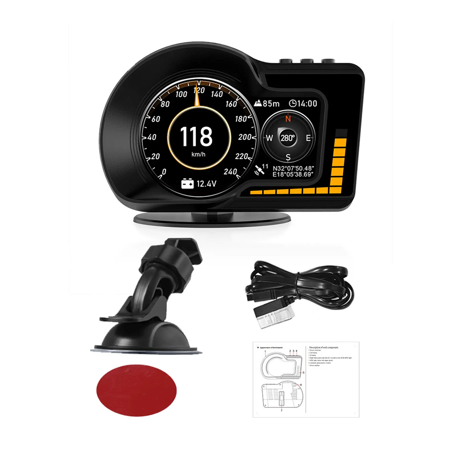 Car HUD Head Up Display Speedometer Head Up Display Digital Speedometer OBD & GPS Smart Gauge Accurate