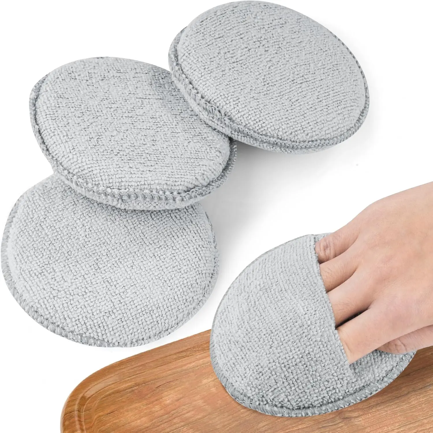 NiHome acondicionador de madera de 5 pulgadas, aplicador de cera y aceite, paquete de 4, almohadillas reutilizables de microfibra y esponja para tabla de cortar sin arañazos Ma