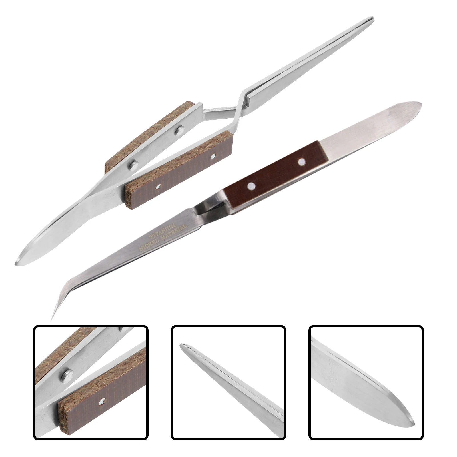 

2Pcs Heat Resistant Solder Tweezers Wooden Grip Curved Straight Tips Precision Jewelry Making Electronics Repairing