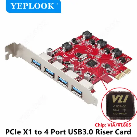 PCIe x1 USB3.0 확장 카드 4 포트 USB3.0 허브 고속 5Gbps 라이저 카드 어댑터 데스크탑용 빨간색 PCB 보드 VL805 칩셋 Best5