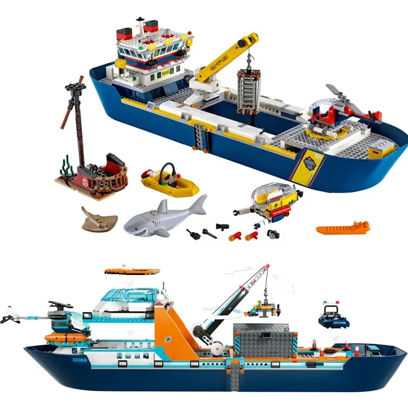 793pcs Marine Research Vessel Building Block 60266 60368 Arctic Research Ship Bricks DIY Toys for Children Christmas Gifts