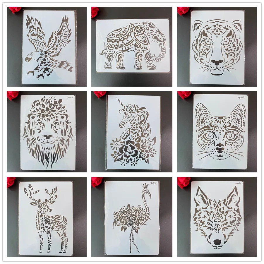 DIY Stencils Wall Painting Scrapbook Coloring Embossing Album Decorative Paper Card Template A4 29 * 21cm animal world