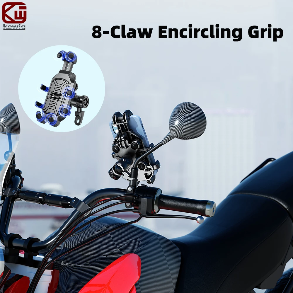 

Kewig Motorcycle Rearview mirror Phone Mount 8-Claw Encircling Grip Aviation Aluminum Anti-theft Clamp Arm Fit 5.4-6.9" Phone