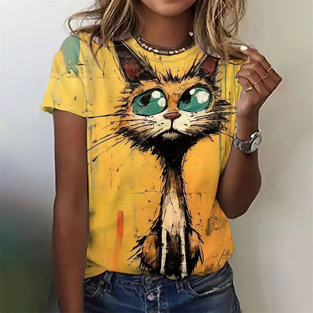 Women's T-Shirt Funny Animal 3d Print T-Shirt Characters Cute Animal Harajuku Casual Short Sleeved Top Oversized Female Clothing