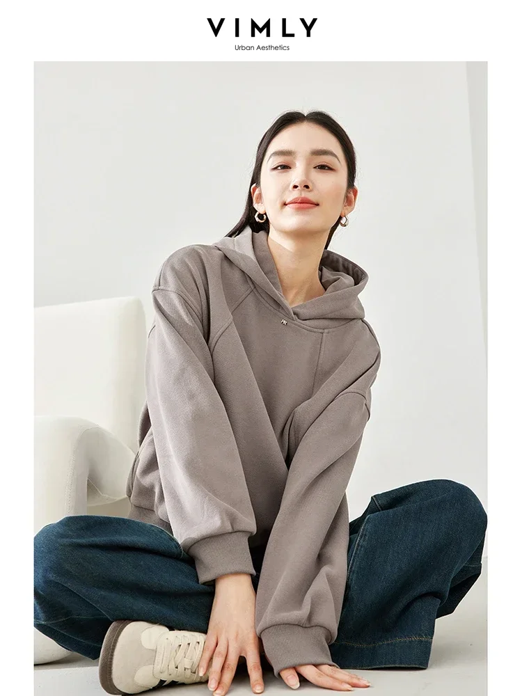 Vimly Apricot Hooded Sweatshirt Female 2023 Winter New Cotton Thick Warm Long Sleeve Pullovers Casual Loose Hoodies Women M5279