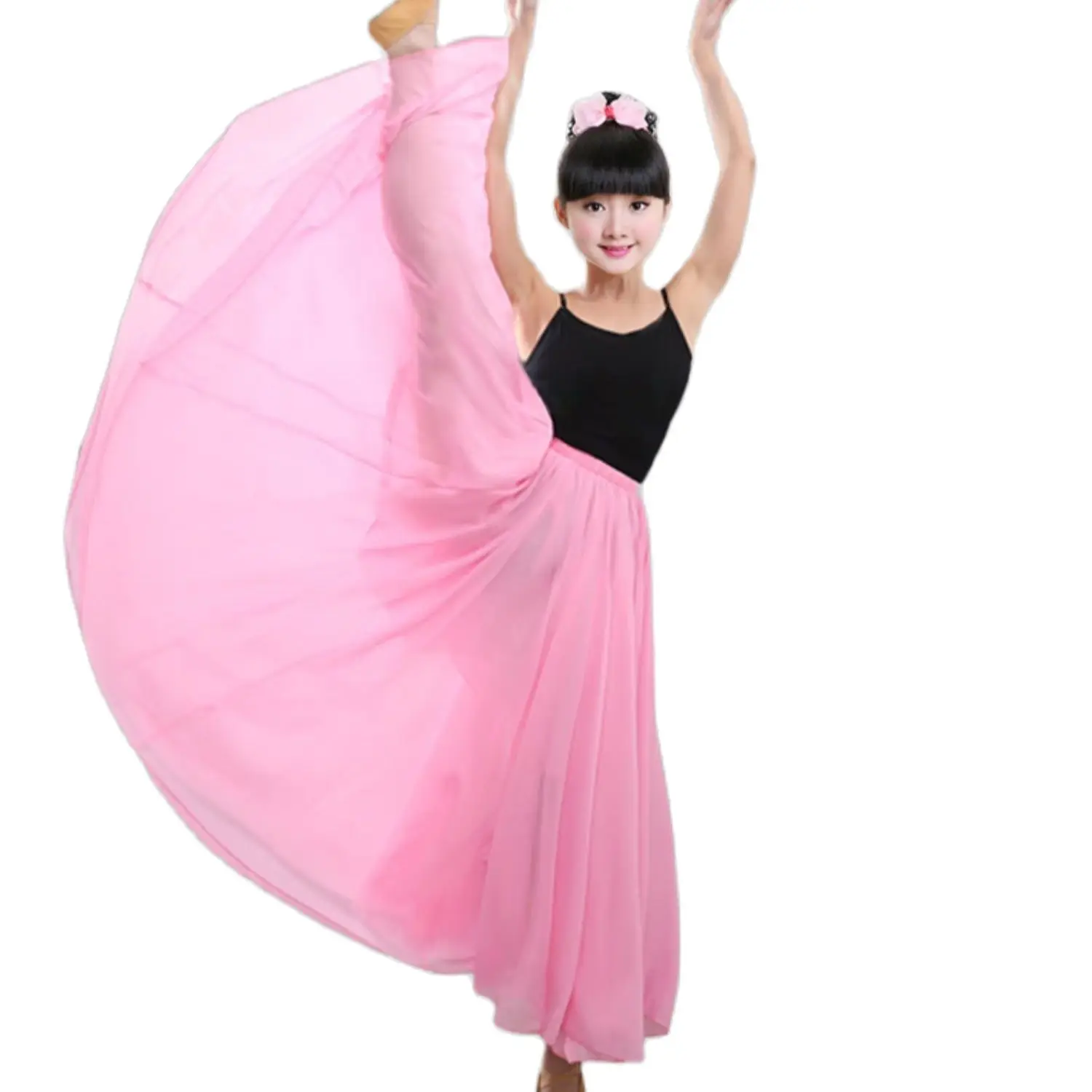 Pink Red Long Ballet Skirt For Girls Chiffon Kid Flamenco Skirt Long Girls Ballroom Modern Skirt Dance Wear