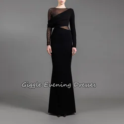 Giggle Crepe Mermaid O-neck Pleats Beads Saudi Arab Elegant Prom Gown Floor Length Formal Evening Party Dresses for Women 2024