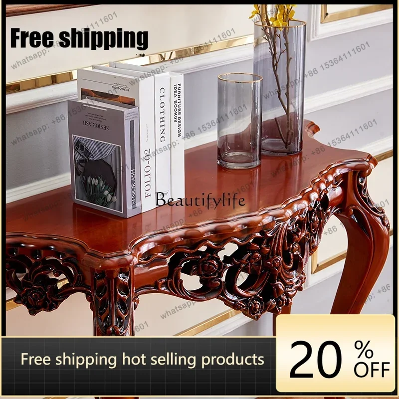 Factory Direct European full solid wood carving flower entrance table American semi-round wall foyer entrance cabinet