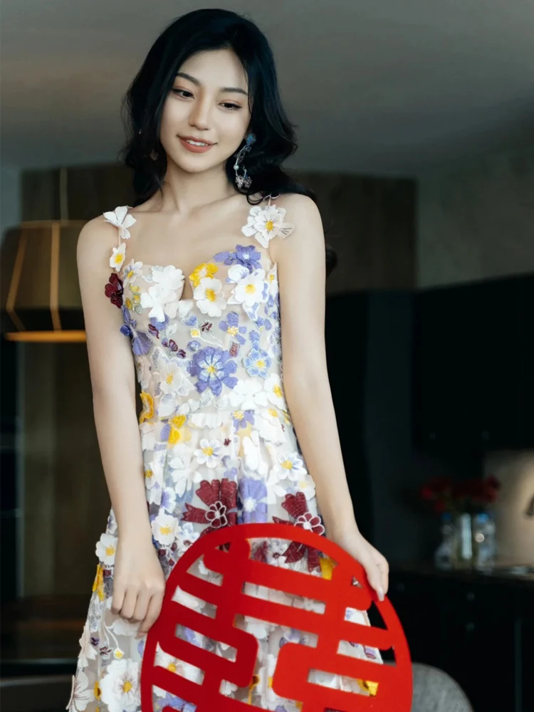 

Элегантное свадебное платье с цветочным узором, утренний халат для невесты, легкое, роскошное, высококачественное, на заказ, в нежном стиле, с завышенной талией, А-силуэт