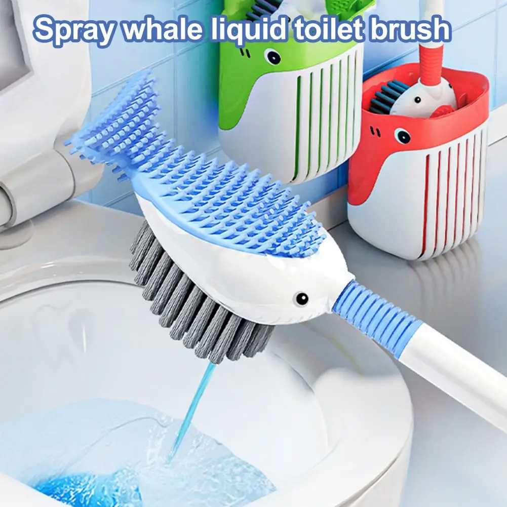 360-degree Design Wall-mounted Toilet Brush with Hanging Hole Silicone Head Squirt Whale Cleaning Brush for Bathroom Accessories