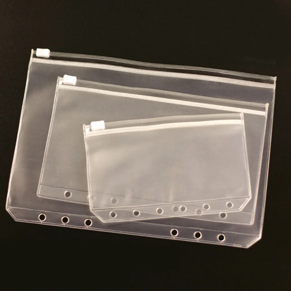 1PCS Convenient Clear PVC A5 A6 A7 Binder Pockets Clear Zipper Folders For 6-Ring Notebook Binder Files Reports Binder