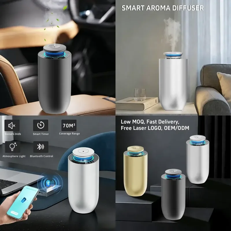 【CHIMU HOME】 Portable Smart Metal Car Aroma Diffuser for USB Battery Operated App Control Touch Control LED Lighting