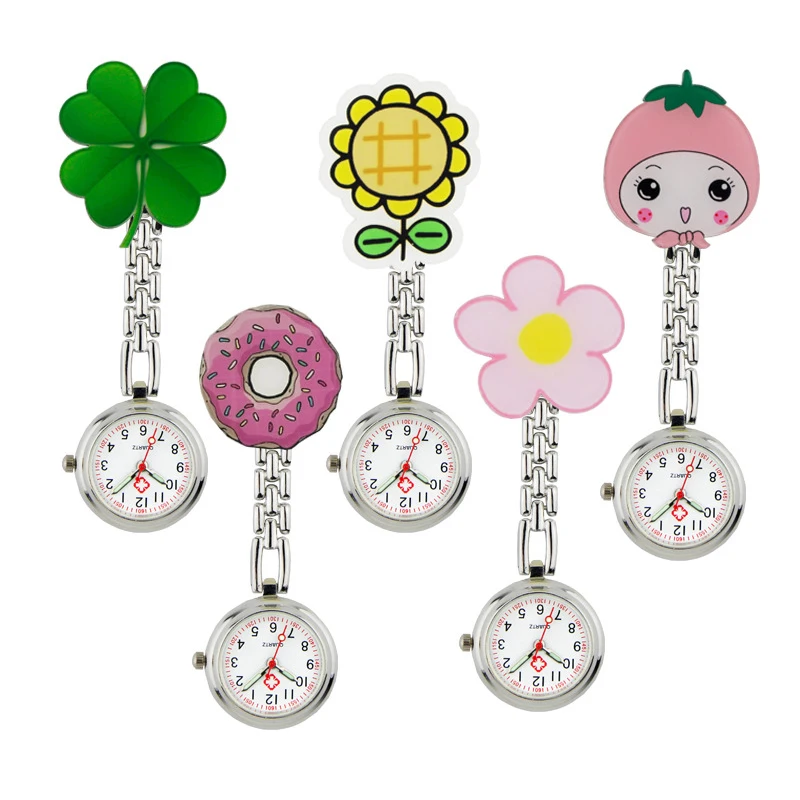 5pcs-cartoon-fob-pocket-watch-with-luminous-hands-cute-clip-on-hanging-clock-clothing-accessory-for-children-students-nurses