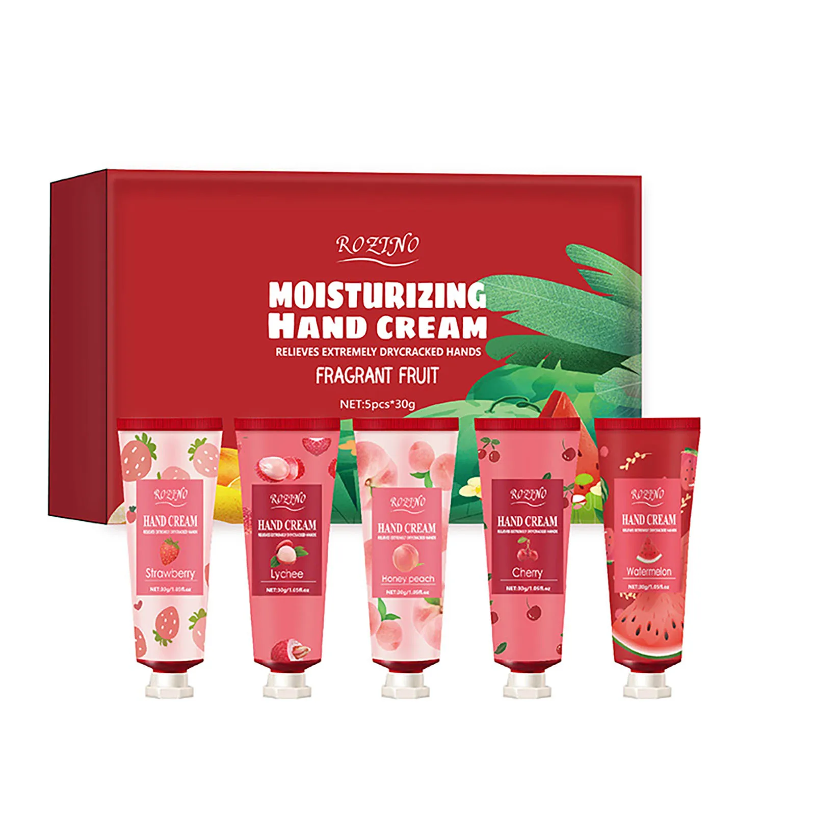 5pcs Fruit Flavor Hand Cream Set Fast Absorbing and Hydrating Hand Lotion for Christmas Birthday New Year Gift