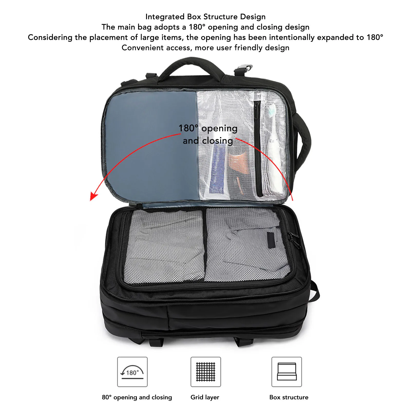 Backpack Dry Wet Separation Vacuum Backpack 180 Degree Opening 22L-55L Large Capacity with USB Charging Port for Business Trip