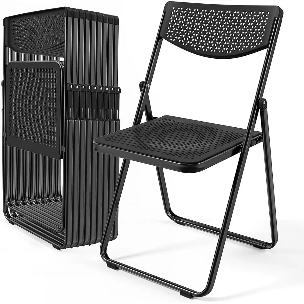 

Mesh Seat Metal Folding Chairs - Comfortable, Durable for Indoor/Outdoor Use, 350lbs Capacity, 10 Pack, Black