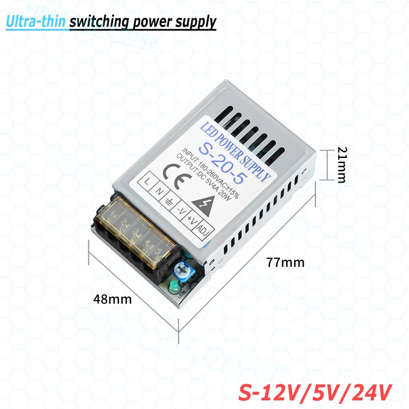 Ultra-thin Switching Power Supply AC 220V to DC 12V 24V 5V 20W 25W 1A 2A 4A For CCTV LED Strip Power Supply Adapter Compact SIZE