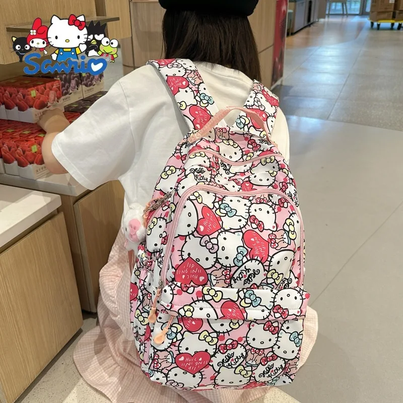 

Sanrio HelloKitt Backpack Student Bag Backpack Teenagers Nylon Material Cartoon Anime Light Weight Tarp Backpacks High Capacity