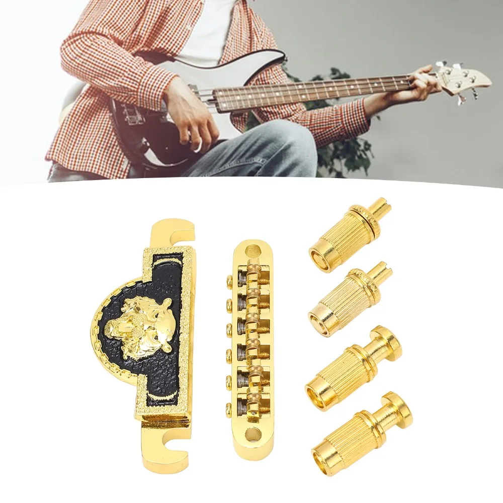 Metal Material Electric Guitar Bridge Lion Pattern Golden/Silver Guitar Tailpiece Roller Saddle Bridge For Electric Guitar