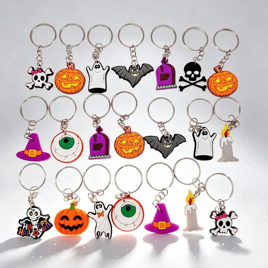 1/5/10/20/50/100pcs 2D Flat - Random Pattern Halloween 2D Keychain Flat Cute Creative Gift for Family Friends Holiday Pumpkin Ba