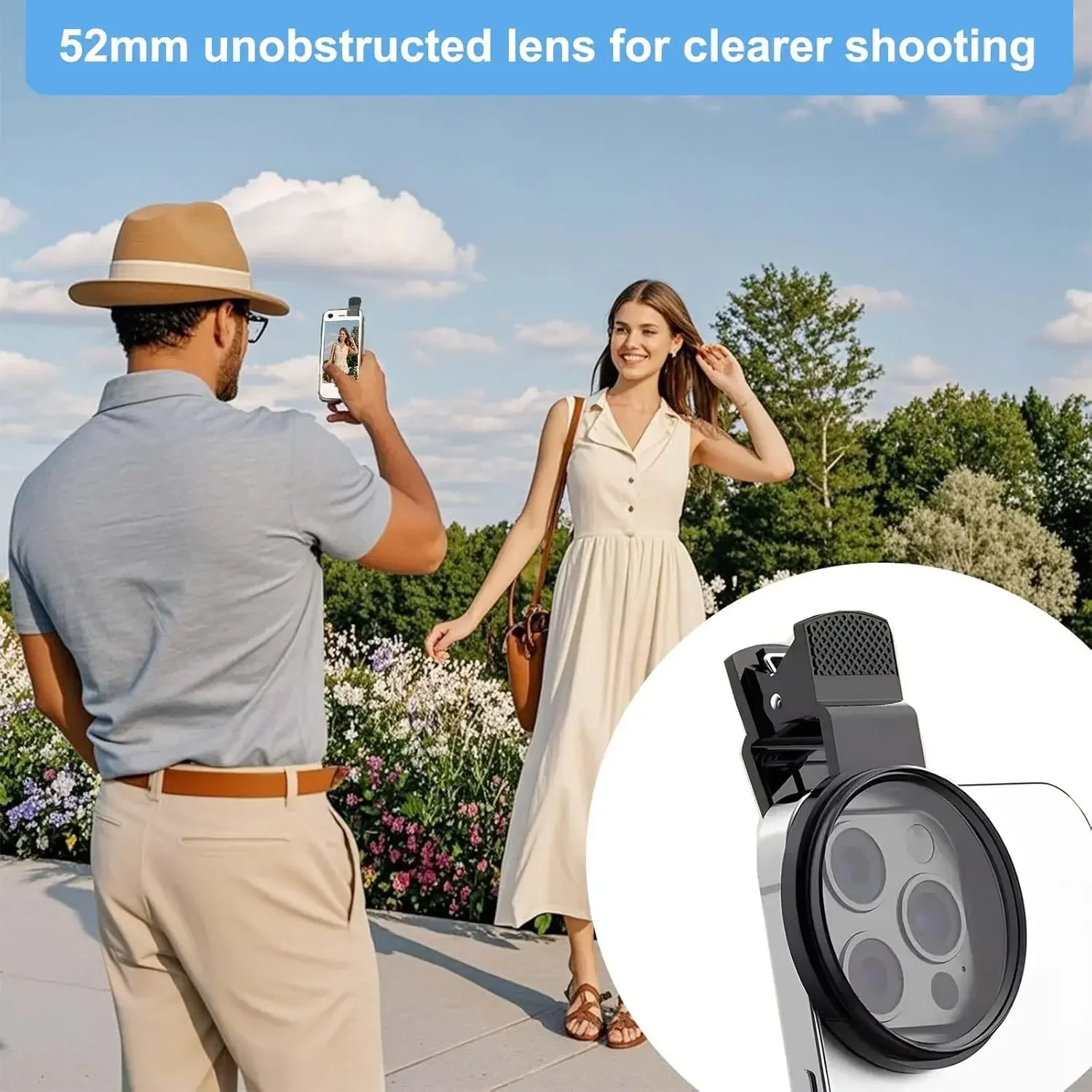 MINI 52mmクリップ式スマホフィルターホルダーマウントカメラ広角フィルターレンズ偏光ユニバーサルポータブルCPLフィルターレンズキット iPhone用