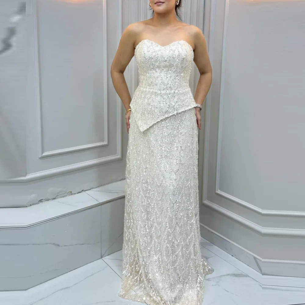 

Customized White Strapless Beaded Evening Dress Mermaid Formal Party Gown for Women